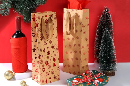 Božićna papirna kraft kesa za flašu vina 120x90x360 mm - 12 kom-5