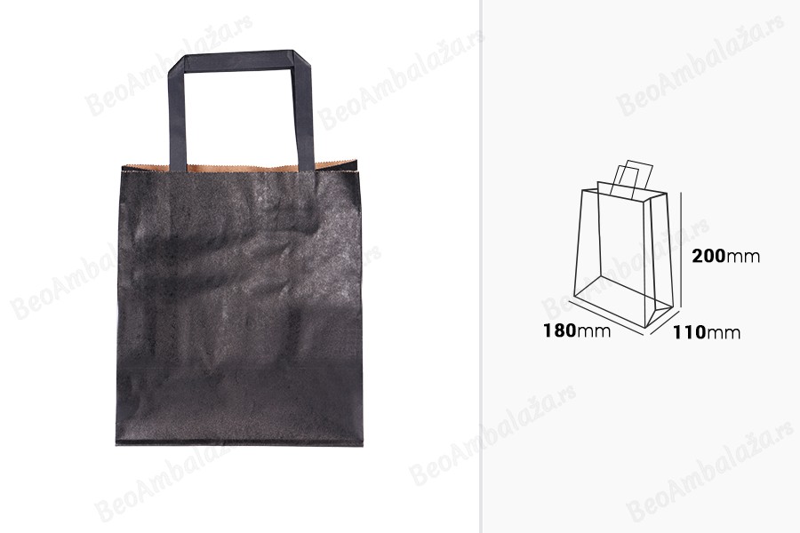 Papirna poklon kesa 180x110x200 mm u crnoj boji sa ručkom - 12 kom-dimenzije_slike