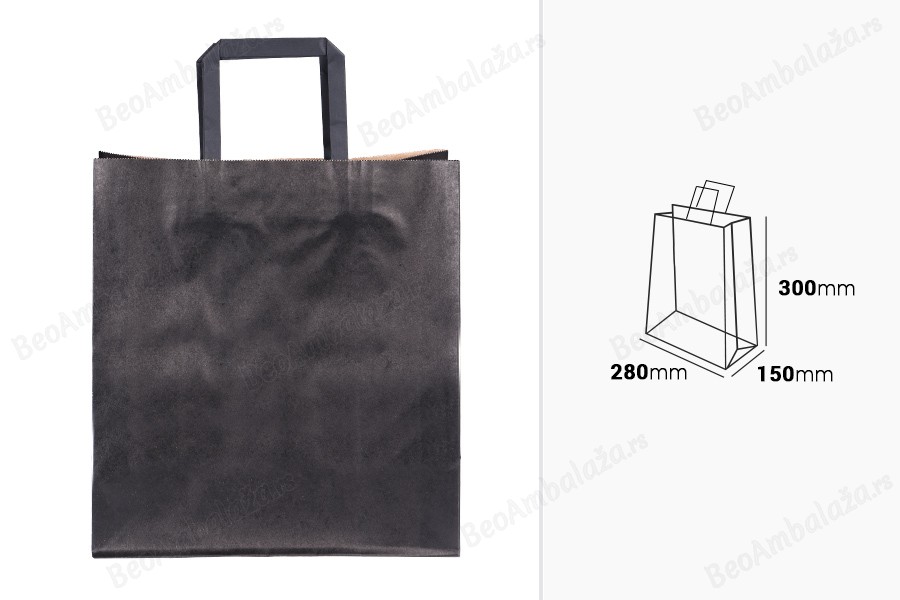Papirna poklon kesa 280x150x300 mm u crnoj boji sa ručkom - 12 kom-dimenzije_slike
