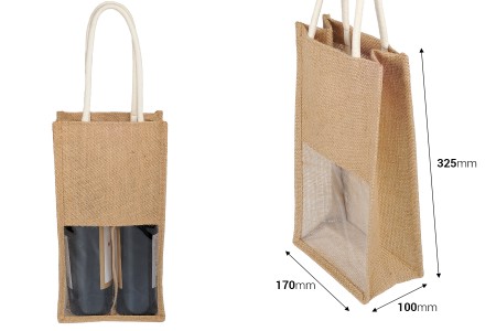 Ekološka torba za 2 vinske boce, sa ručkom i prozorom - 5 kom-dimenzije_slike