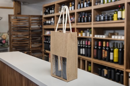 Ekološka torba za 2 vinske boce, sa ručkom i prozorom - 5 kom-grupa_slika