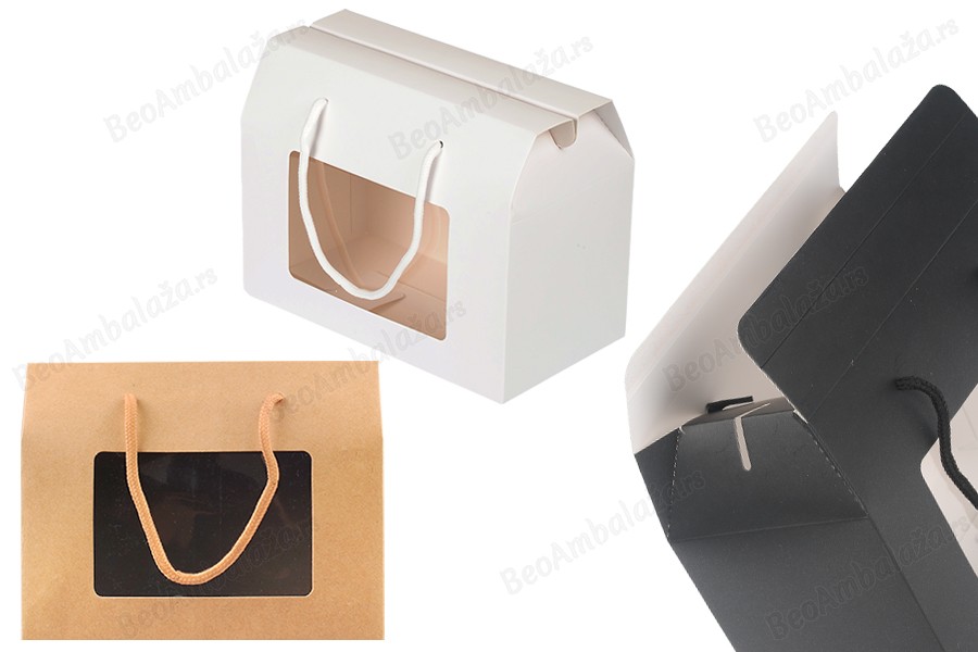 Papirna poklon kutija - koferče 200x110x155 mm sa ručkama i prozorom - 12 komada-slika_proizvoda