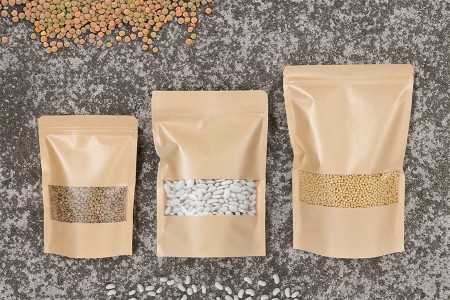 Kraft DoyPack kesice 170x40x240 mm sa zip zatvaranjem i prozorom, unutrašnjom i spoljašnjom providnom oblogom i sa mogućnošću termo zatvaranja - 100 kom-grupa_slika