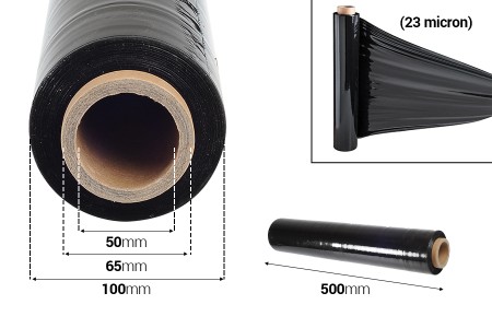 Crna streč folija (stretch film) za uvijanje paleta - širina 500 mm - težina 2,5 kg-dimenzije_slike