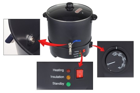 Mašina za topljenje voska 10L sa mogućnošću zagrevanja i metalnom slavinom-grupa_slika