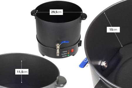 Mašina za topljenje voska 10L sa mogućnošću zagrevanja i metalnom slavinom-dimenzije_slike