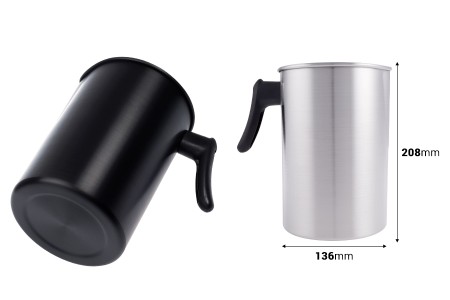 Aluminijumski bokal 3000mL u crnoj ili srebrnoj boji sa drškom-dimenzije_slike