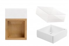 Kartonska kutija (300gsm) za pakovanje 85x85x30 mm na izvlačenje sa providnim spoljašnjim delom, bele ili kraft boje - 12 kom