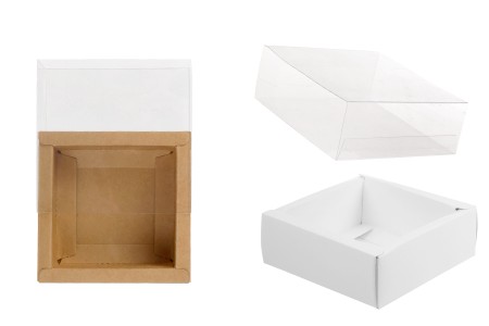 Kartonska kutija (300gsm) za pakovanje 85x85x30 mm na izvlačenje sa providnim spoljašnjim delom, bele ili kraft boje - 12 kom-slika_proizvoda
