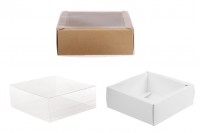 Kartonska kutija (300gsm) za pakovanje 85x85x30 mm na izvlačenje sa providnim spoljašnjim delom, bele ili kraft boje - 12 kom