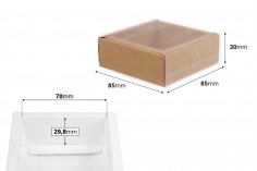 Kartonska kutija (300gsm) za pakovanje 85x85x30 mm na izvlačenje sa providnim spoljašnjim delom, bele ili kraft boje - 12 kom