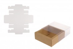 Kartonska kutija (300gsm) za pakovanje 85x85x30 mm na izvlačenje sa providnim spoljašnjim delom, bele ili kraft boje - 12 kom
