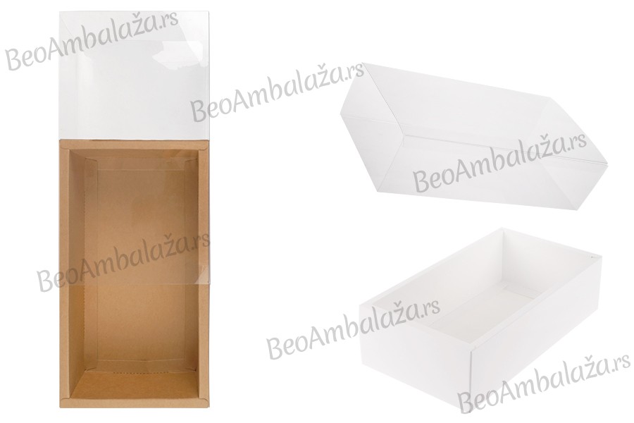 Kartonska kutija (300gsm) za pakovanje 220x120x60 mm na izvlačenje sa providnim spoljašnjim delom, bele ili kraft boje - 12 kom