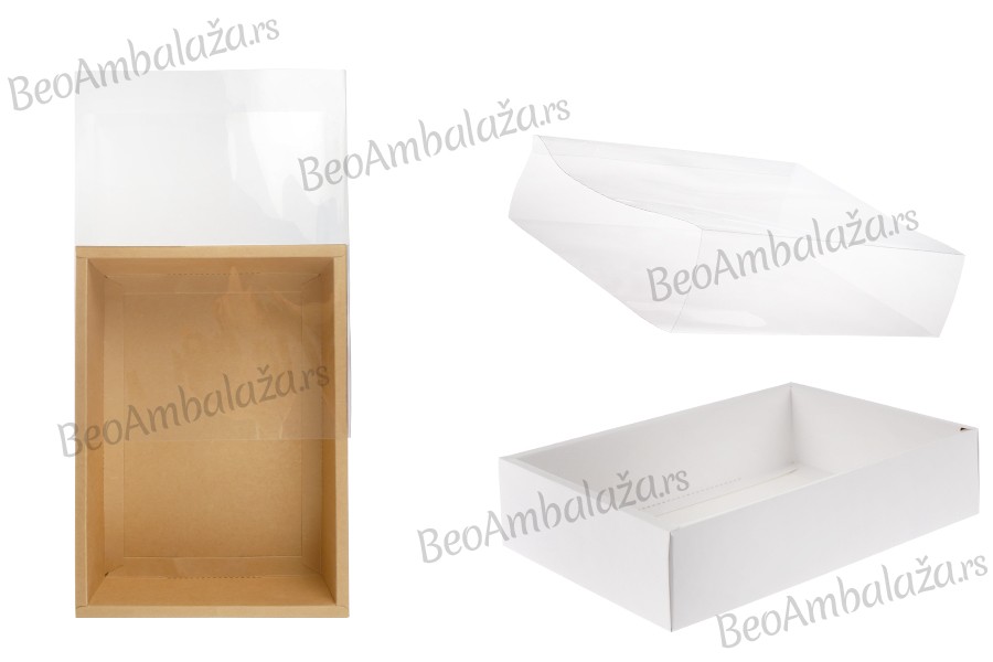 Kartonska kutija (300gsm) za pakovanje 250x60x180 mm na izvlačenje sa providnim spoljašnjim delom, bele ili kraft boje - 12 kom