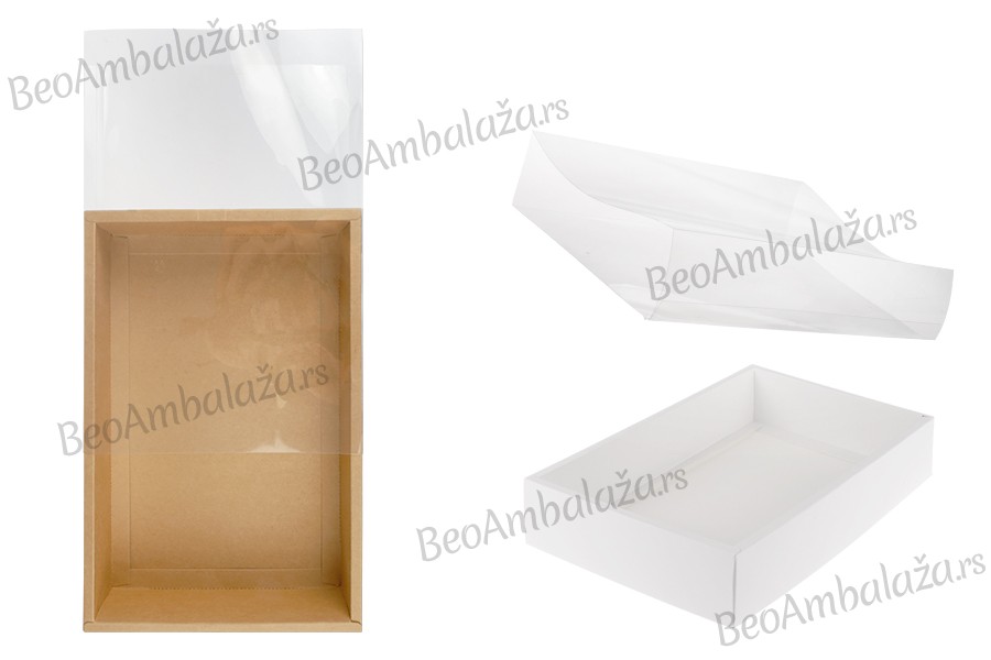 Kartonska kutija (300gsm) za pakovanje 300x60x200 mm na izvlačenje sa providnim spoljašnjim delom, bele ili kraft boje - 12 kom