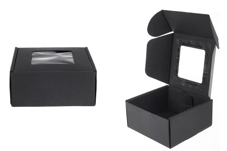 Crna kutija za pakovanje od kraft papira sa prozorom 130x120x60 mm - 20 kom-1