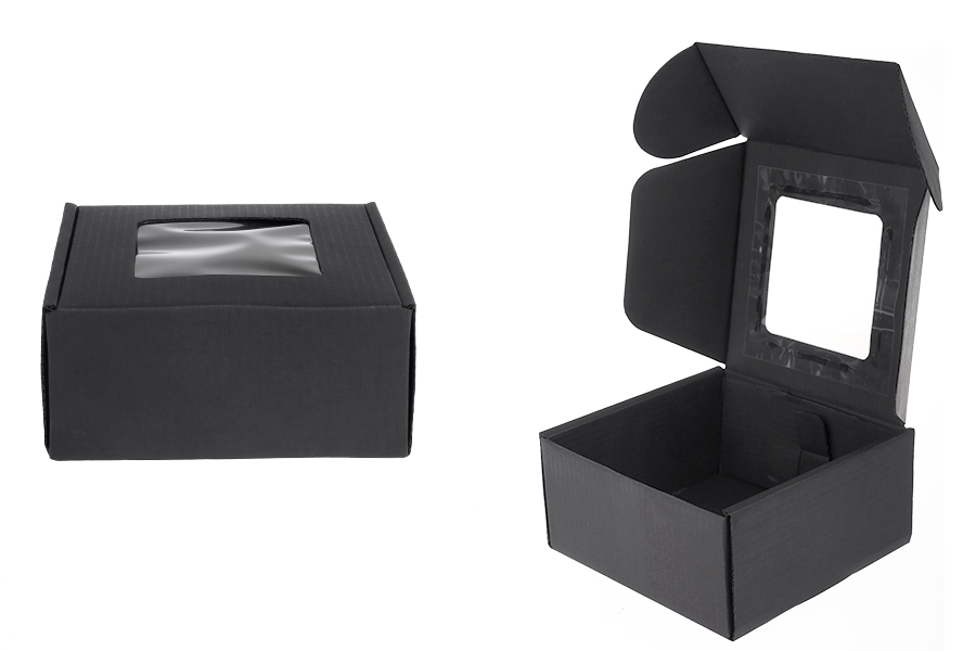 Crna kutija za pakovanje od kraft papira sa prozorom 130x120x60 mm - 20 kom Crna kutija za pakovanje od kraft papira sa prozorom 130x120x60 mm - 20 kom