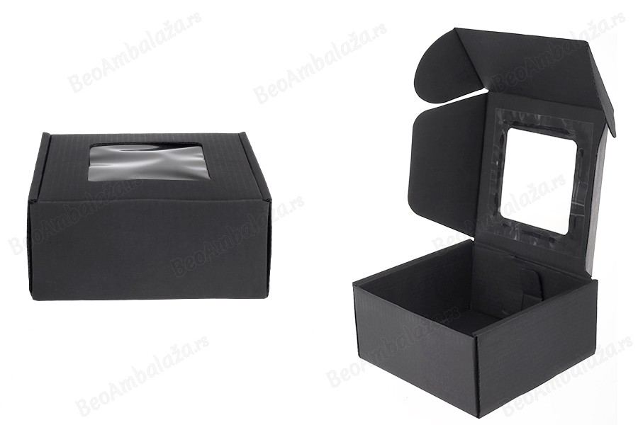 Crna kutija za pakovanje od kraft papira sa prozorom 130x120x60 mm - 20 kom-slika_proizvoda