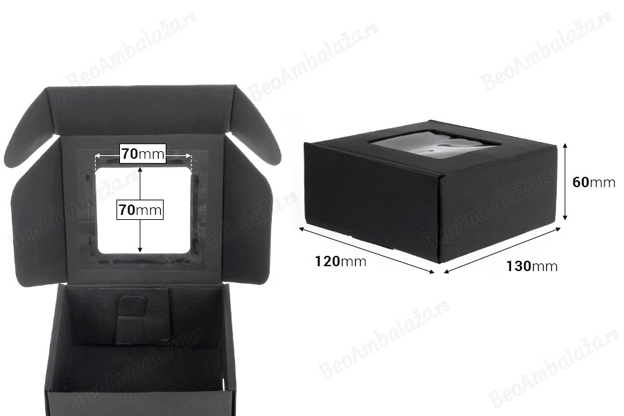 Crna kutija za pakovanje od kraft papira sa prozorom 130x120x60 mm - 20 kom-dimenzije_slike