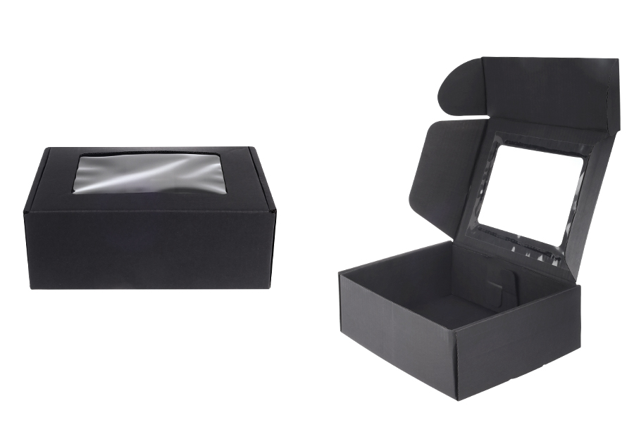 Crna kutija za pakovanje od kraft papira sa prozorom 170x130x60 mm - 20 kom Crna kutija za pakovanje od kraft papira sa prozorom 170x130x60 mm - 20 kom