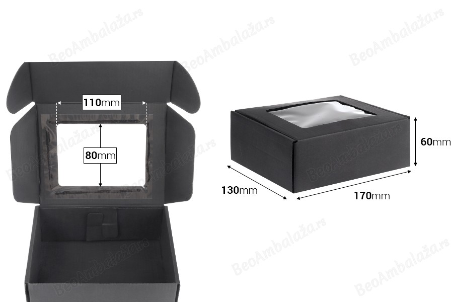 Crna kutija za pakovanje od kraft papira sa prozorom 170x130x60 mm - 20 kom-dimenzije_slike