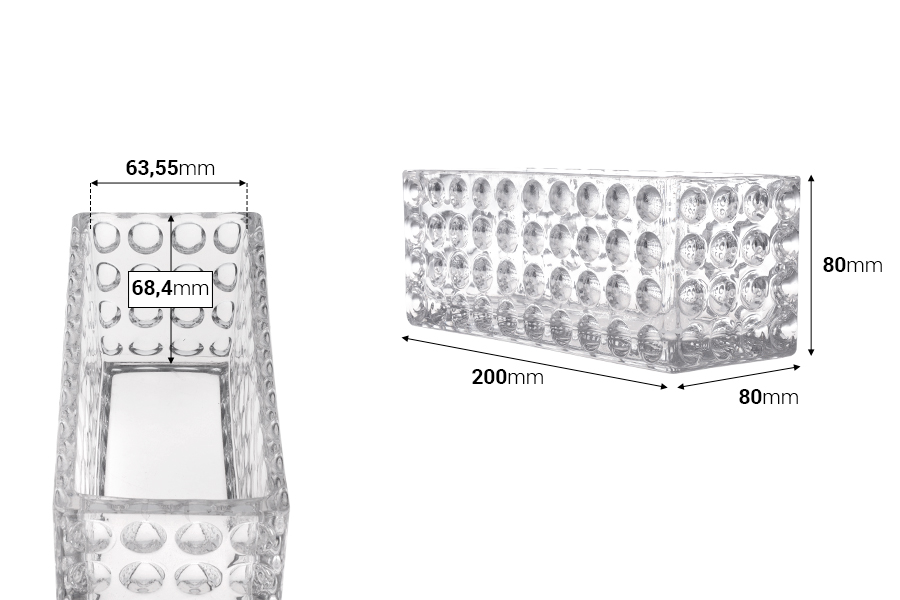 Staklena providna dekorativna posuda 200x80x80 mm za sveću