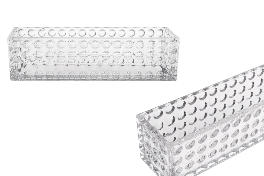 Staklena providna dekorativna posuda 300x80x80 mm za sveću