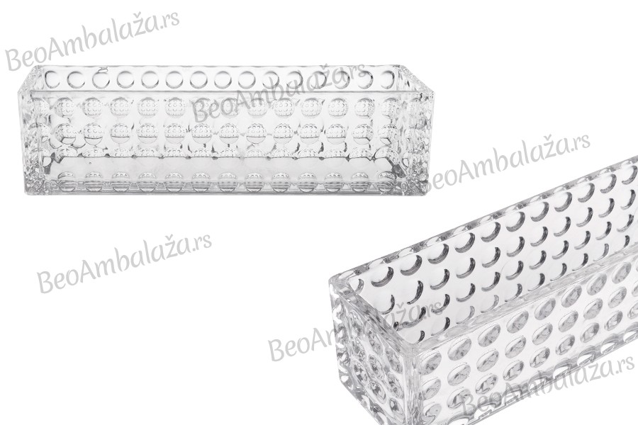 Staklena providna dekorativna posuda 300x80x80 mm za sveću