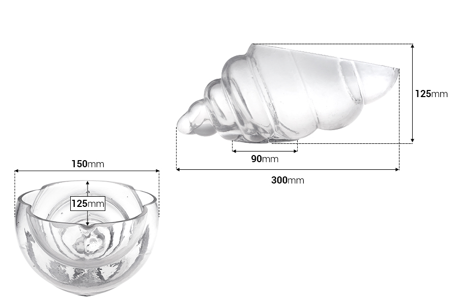 Dekorativna staklena posuda 300mm u obliku školjke, za sveće