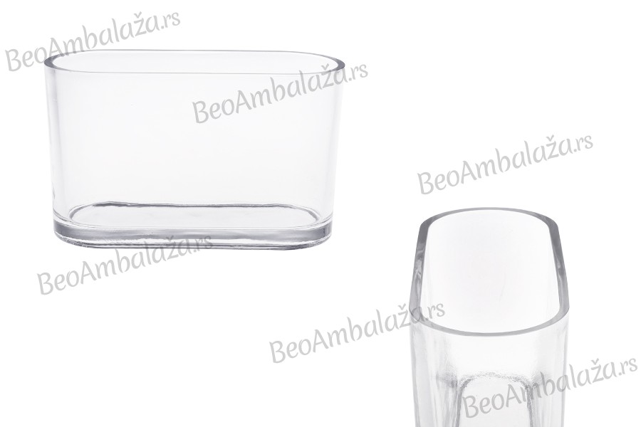 Staklena providna dekorativna posuda 200x80x120 mm za sveću