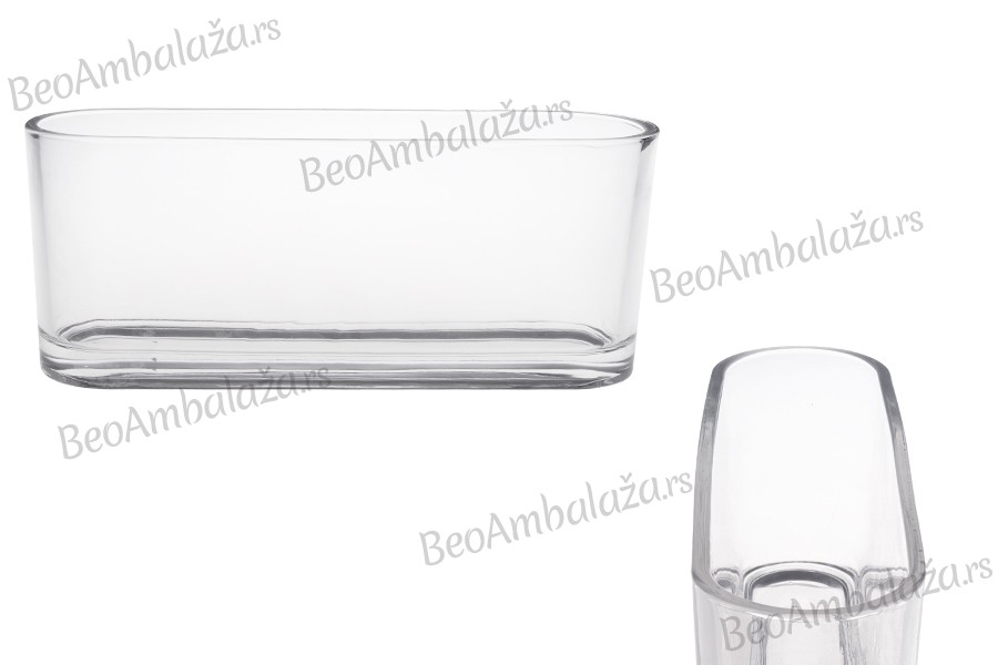 Staklena providna dekorativna posuda 300x80x120 mm za sveću