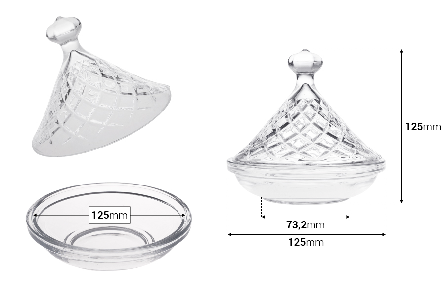 Dekorativna staklena fondanjera sa poklopcem - 125x125 mm Dekorativna staklena fondanjera sa poklopcem - 125x125 mm