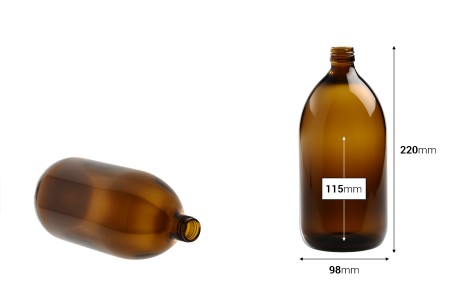Staklena braon flašica 1000mL, za parfeme i ulja-dimenzije_slike