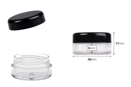 Akrilna providna kutijica 5mL za kreme sa crnim zatvaračem - 12 kom-dimenzije_slike