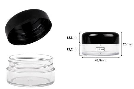Akrilna providna kutijica 15mL za kreme sa crnim zatvaračem - 12 kom-dimenzije_slike