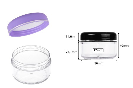 Akrilna providna kutijica 50mL za kreme sa zatvaračem u raznim bojama, sa zaptivkom i sa srebrnom linijom - 12 kom-dimenzije_slike