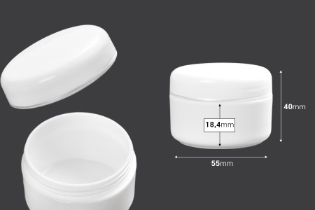 Akrilna bela kutijica za kreme sa zatvaračem sa srebrnom linijom 50mL - 12 kom-dimenzije_slike