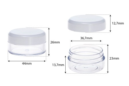 Akrilna providna kutijica 15mL sa belim zatvaračem - 12 kom-dimenzije_slike