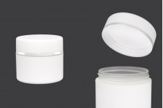 Plastična bela MAT kutijica 50mL, sa zatvaračem sa zaptivkom i širokom srebrnom linijom - 12 kom