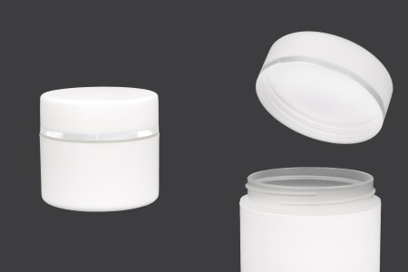 Plastična bela MAT kutijica 50mL, sa zatvaračem sa zaptivkom i širokom srebrnom linijom - 12 kom-slika_proizvoda