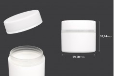 Plastična bela MAT kutijica 50mL, sa zatvaračem sa zaptivkom i širokom srebrnom linijom - 12 kom