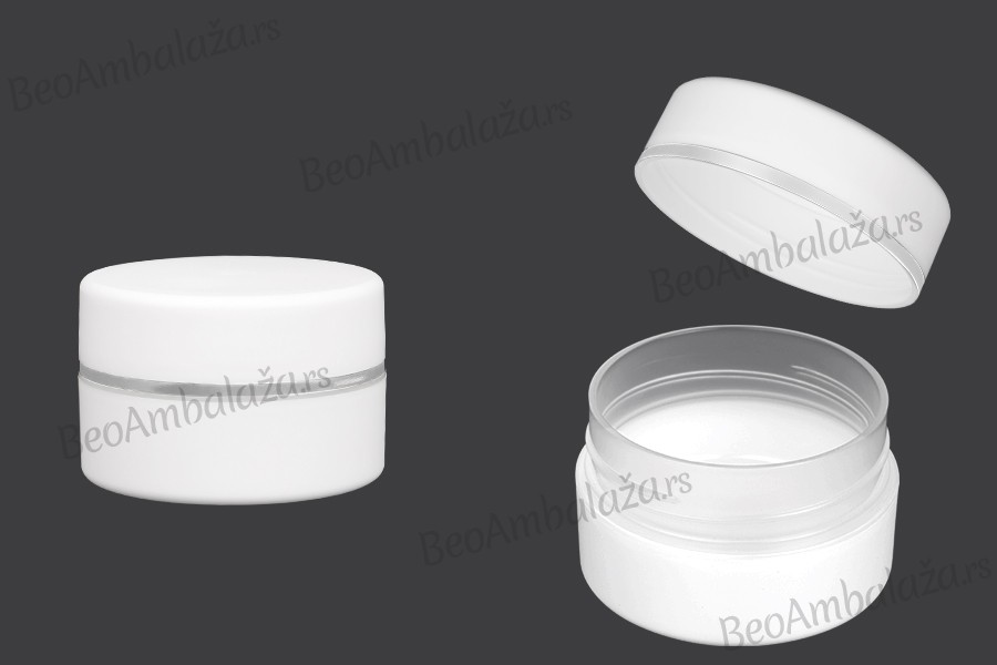 Plastična MAT bela kutijica 100mL sa zatvaračem sa širokom srebrnom linijom i zaptivkom - 6 kom