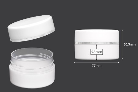 Plastična bela MAT kutijica 100mL, sa zatvaračem sa zaptivkom i širokom srebrnom linijom - 6 kom-dimenzije_slike