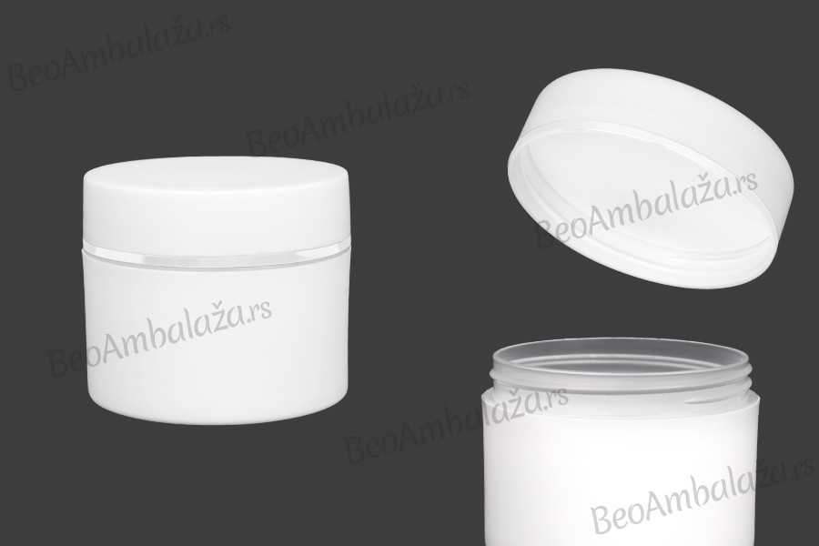 Plastična bela kutija MAT 250mL sa zatvaračem sa širokom srebrnom linijom i zaptivkom - 6 kom
