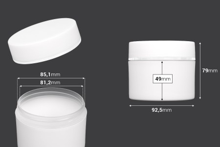 Plastična bela kutija MAT 250mL sa zatvaračem sa širokom srebrnom linijom i zaptivkom - 6 kom-dimenzije_slike