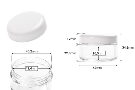 Akrilna providna kutijica 30mL sa belim zatvaračem sa srebrnom linijom - 12 kom-dimenzije_slike