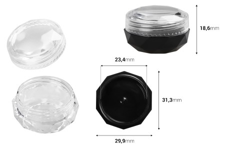 Akrilna višeugaona kutijica 5mL sa providnim zatvaračem - 12 kom-dimenzije_slike