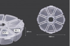 Plastična okrugla kutijica sa 8 mesta, za šljokice i kozmetičku upotrebu