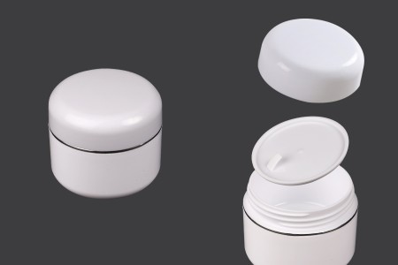 Plastična bela kutijica sa srebrnom linijom 30mL sa duplim dnom, međupoklopcem i zatvaračem - 12 kom-slika_proizvoda