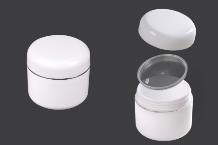 Plastična bela kutijica sa srebrnom linijom 50mL sa duplim dnom, međupoklopcem i zatvaračem - 12 kom-slika_proizvoda